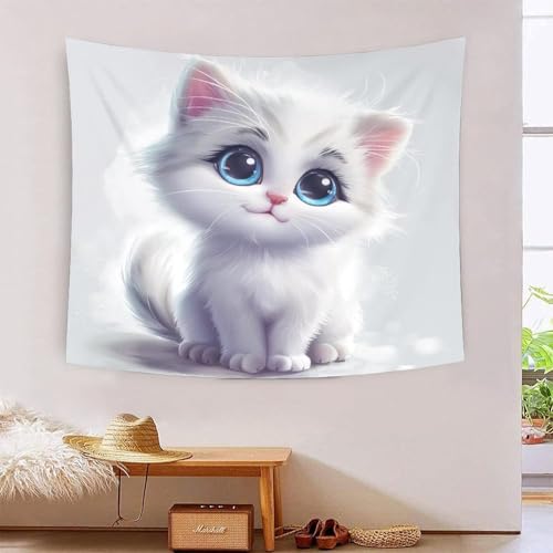Tapisserie murale 3D pour cacher un mur blanc tissu British Shorthair 180x230cm