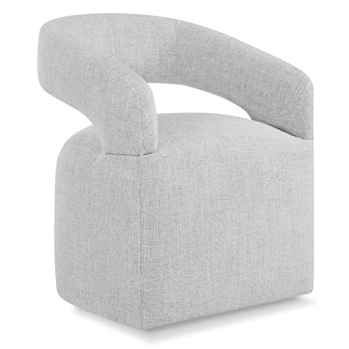 Image of KISLOT Upholstered Dining Chairs Set of 1, Modern Rolling Dining Chairs with Hidden Casters, Arm Kitchen Chairs with Linen Look Fabric, Padded Barrel Chairs for Dining Room, Kitchen, Light Gray