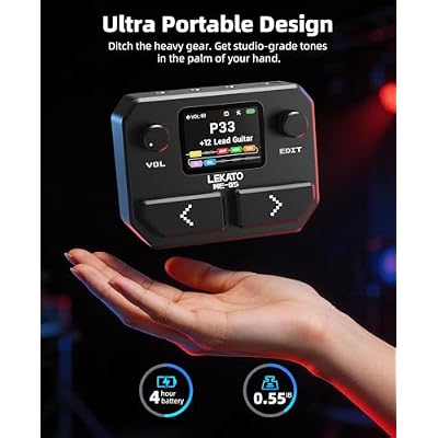 LEKATO Multi Effects Guitar Pedal, with 125 Effects 30 Amp Models & 30 Cab Sims, 40s Looper, Drum Rhythms, Support NAM/IR, USB Audio Interface OTG Function Rechargeable Guitar Effects Pedal (Black)