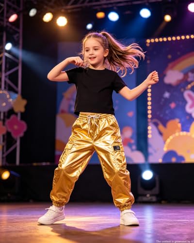 Image of Betusline Girls 2 Piece Summer Outfits,Kids Casual Short Sleeve Crop Top & Cargo Jogger Pants Sets,4T-14Y