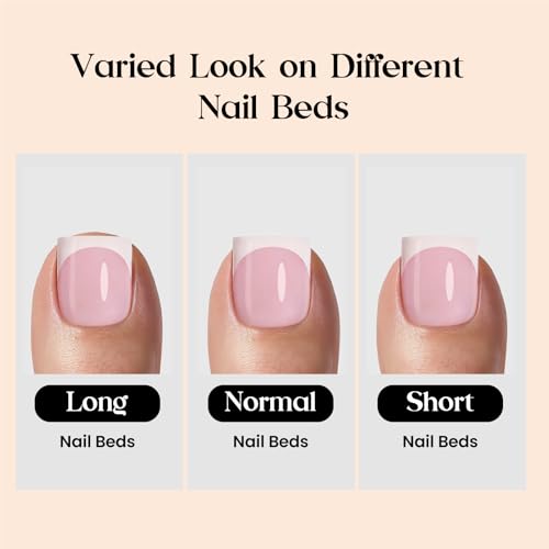 Image of Beetles X Press French Tip Toenails - Charm French | Glossy Pink Short Square Press On Toe Nails | 150 Pcs 15 Sizes Natural Salon Quality Gel Nail Tips for Women