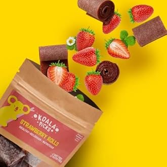 Koala Picks Fruit Rolls 66g - 12pcs Strawberry Rolls, Free from Artificial Flavor, Preservatives, Gluten, Dairy & Refined Sugar - Healthy Snack for Kids, Tasty & Nutritious Treat