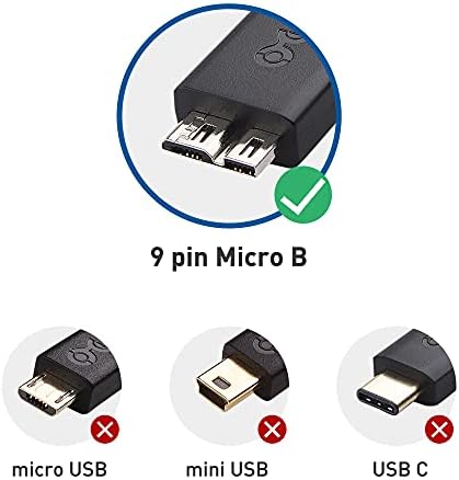 Cable Matters USB C to Micro B USB 3.0 Cable 0.3m (USB C to USB Micro B 3.0, Micro B to USB C USB 3.0) in Black 0.3m