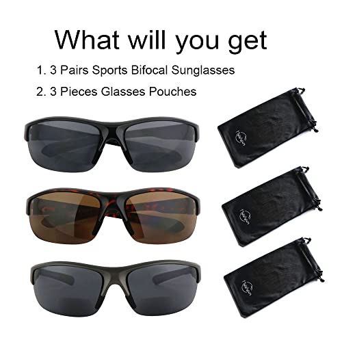Hyyiyun 3 Pairs Bifocal Wrap Around Sunglasses For Men And Women, Sun Reader Uv Protection With 3 Microfiber Pouch thumb #4