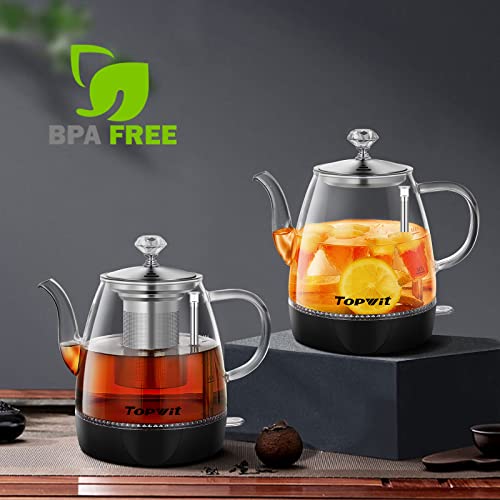 Topwit Electric Kettle Glass, For Hot Water, Tea And Coffee Dual Purpose Design, Bpa-Free, 1L Pour Over Removable Stainless Steel Infuser, Auto-Shut Off & Boil-Dry Protect #TOP2