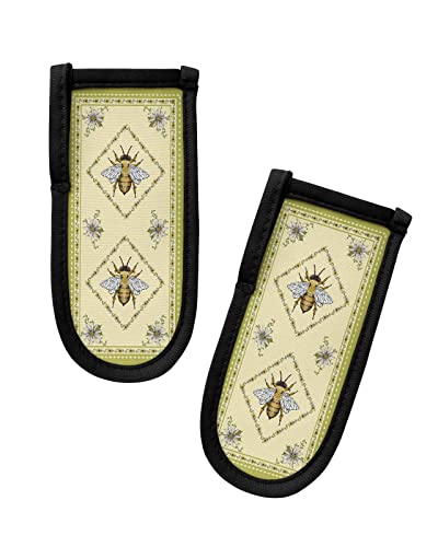 2 Pieces Hot Handle Holders Cover, Honey Bee Daisy Flowers Sage Green Border Heat Resistant Cast Iron Skillet Pan Handle Cover Removable Pan Handle Covers for Kitchen Pots and Pans, Stovetop, Burner