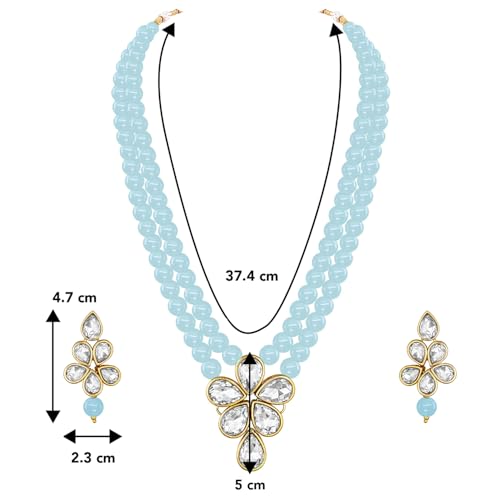Image of Peora Crystal Faux Pearl Kundan Necklace & Jewellery Set Gift for Women