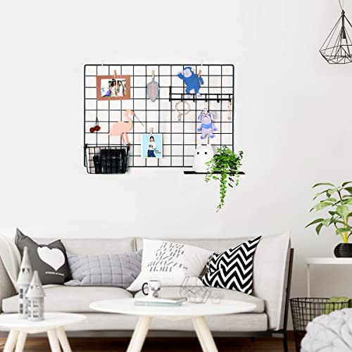 Wall Photo Grid Shelf, Wall Hanging Ins Art Display Grid Panel For Decor & Storage, Metal Wire Notice Boards & Memo Board, Mesh Tool Organiser, Wall Photo Frame 2 Pcs (Black, 25.6 X 17.7 Inches) #TOP5