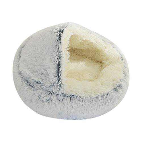 SKKWJEGE Cama redonda de felpa cálida para perros y gatos, color gris, 40 cm