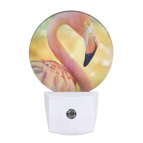 Image of Pink Flamingo Night Light Tropical Animal Bird Bent Beautiful Neck Plug-in Nightlight Energy Saving 0.5W LED Lighting for Boys Girls Men Women