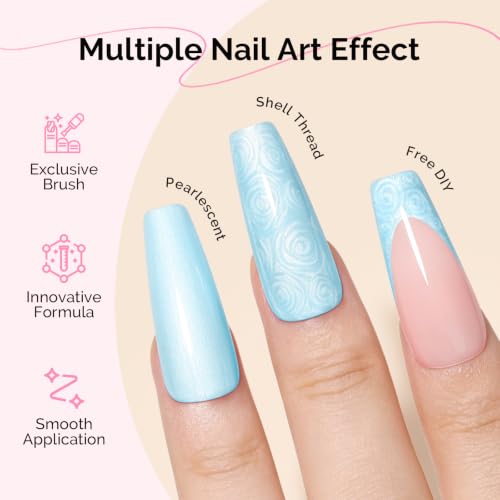 Image of MelodySusie Baby Blue Pearl Gel Nail Polish,0.5fl oz Soak Off UV LED Drawing Shimmer Gel Polish Soak Off Swirl Shell Thread Effect Gifts for Women Nail Art Manicure Salon DIY Nail Design-A1115