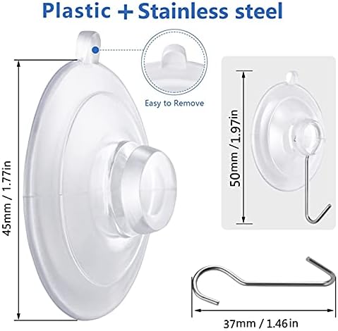 ASTER Hooks, 12 Packs Heavy Duty Wall Hooks for Hanging Removable Waterproof Bathroom Hooks Wall Hanging Suction Cups Sucker Hooks Transparent Hooks for Kitchen Glass Door (1.8Inch)