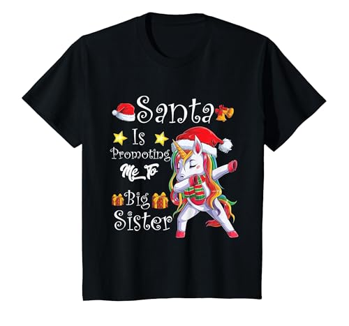 Santa is Promoting Me to Big Sister Unicorn Santa for Girl T-Shirt, Youth, Black, 4T