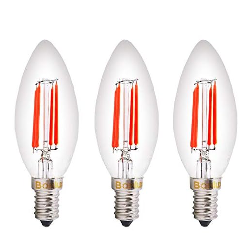 Bonlux E14 LED Kerze Birne SES Rot Glühfaden 4W Kleine Edison Screw Antike Kerze-Glühbirnen Ersatz zu 40W Glühlampe (3 Stück)
