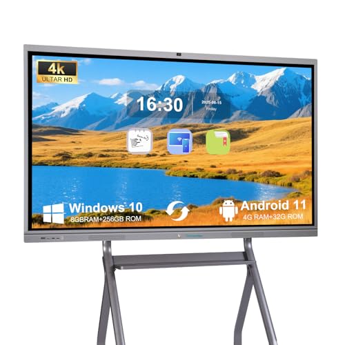 Image of 65 inch Smart board, 4K UHD Interactive Whiteboard with 20 MP Camera, 8+256GB Touch Screen Digital Board for Business, Office,Classroom & Conference Rooms (Wall Mount Included)