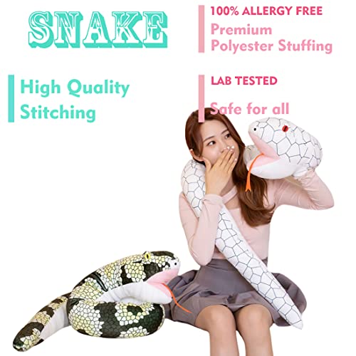 Realistic Green Snake Plush Puppet Giant Cobra Stuffed Animals Toy, Lifelike Piebald Cobra Stuff Snake Python Dolls Gifts For Birthday/Xmas,64.9''(Only For Age 14+) #TOP4