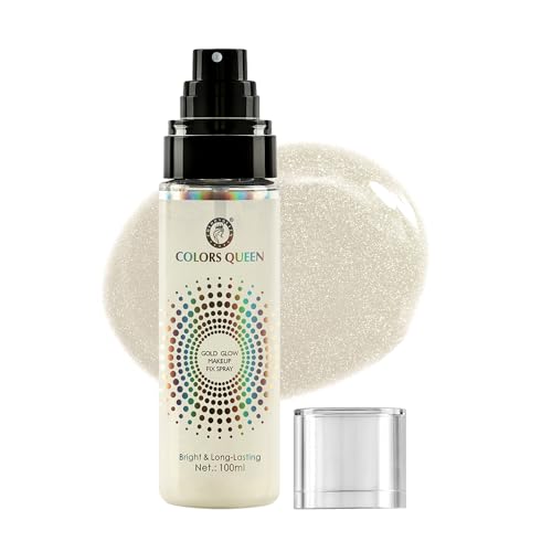 Colors Queen Gold Glow Makeup Fixer Spray – 100 ml | Long Lasting Makeup Setting Spray for Face Makeup | Lightweight & Non Greasy Makeup fixer Spray after Makeup, Infused with Aloe Vera Extracts
