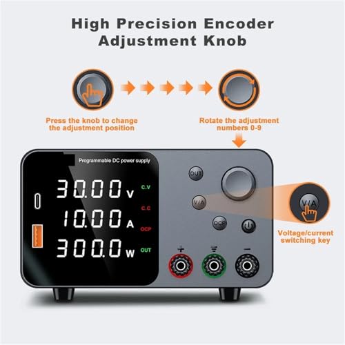 Alimentation CC 30V 10A avec commande par encodeur précis et double port USB de charge - 5