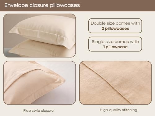 Image of SleepyCat 300 TC Cotton-Soft Microfiber Bedsheet with 2 Pillowcases|Wrinkle-Free|300 TC Plain Weave|No Creases, No Shrinkage|No Colour Fading|150 GSM|Cream|Fits Mattress Upto 8 Inches|Double