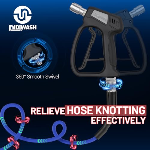 Image of Swivel Pressure Washer Gun with Smoooth Rotate 3 /8 inch Plug,4500PSI Short Power Washer Gun with 1 /4 inch Socket Adapted to Foam Cannon,Pressure Washer Handle Include Spray Nozzle Hose Connector