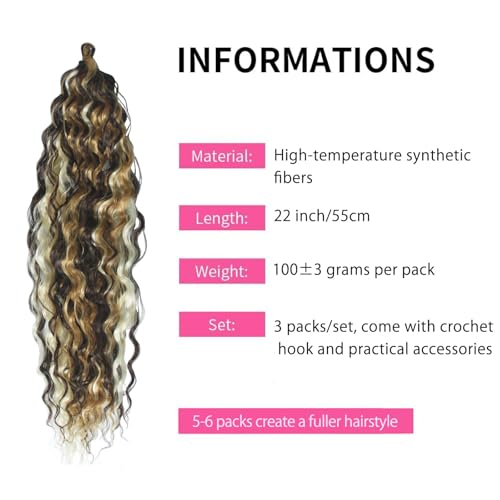 Dsoar Deep Twist Crochet Hair 22 Inch Highlight Deep Wave Curly Braiding Hair 3 Packs Water Wave Synthetic Hair Extensions for Women (4/27/613#) - Image 2