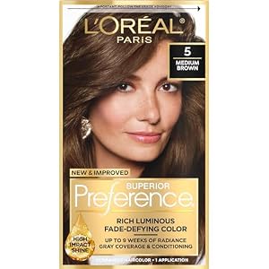 L’Oreal Paris Superior Preference Luminous Fade-Defying Permanent Hair Color, Hair Dye For Up to 9 Weeks of Radiance, Medium Brown 5, 1 Hair Dye Kit