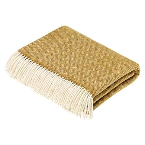 Bronte Merino Lambswool Parquet Blanket Throw - Gold BRITISH MADE Cover