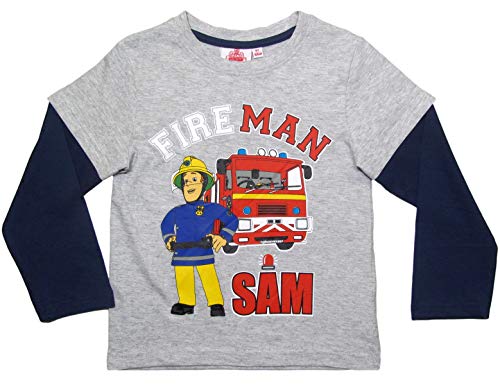 Preisvergleich Produktbild Feuerwehrmann Sam Langarmshirt Jungen Rundhalsausschnitt (Blau / Grau, 98-104)
