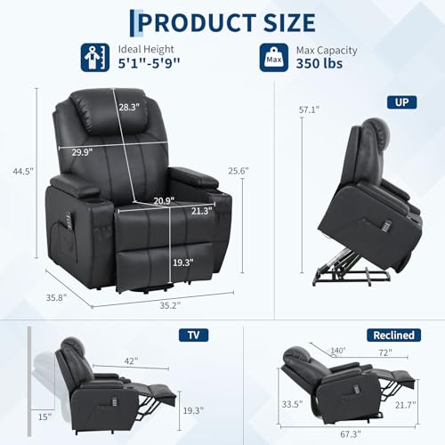 Image of Garvee Power Recliner Chair, Lift Chair with 8-Point Vibration and Heat, Full Body Massage, Armrest Storage, Dual Cup Holders, Silent PU Leather, FSC TUV Certifie, Power Lift Recliner for Bedroom