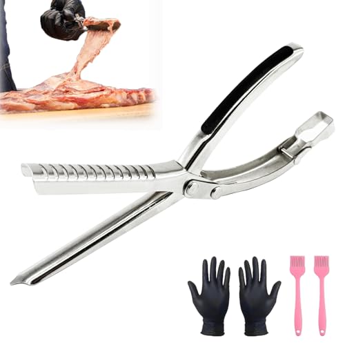 Rib Membrane Removal Tool Stainless Steel Rib Prep Tool Membrane Remover Ergonomic Rib Skinner for BBQ Accessories Kitchen Gadgets Utensils for Grill Set Dishwasher Grilling Accessories (1 Set)
