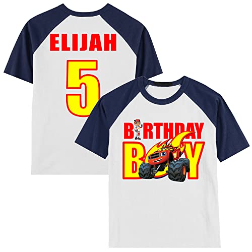 Personalized Blaze Monster Truck Birthday Shirt | Monster Truck | Personalized with Name and Age | Unisex Short Sleeve Raglan T-Shirt3
