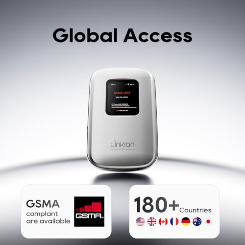 Image of eSIM Global WiFi Hotspot, 16-Device 4G LTE for 180+ Countries, No SIM /Contract, Compact Travel Router, Compact Wireless Router for International Travel & Business【Free 5GB US Data for 15 Days】