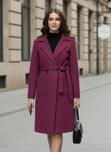 Image of CHKOKKO Women Classic Long Winter Coat Double Breasted | Knee Length Design with a Sophisticated Spread Collar and Convenient Front Pockets for All Occasions