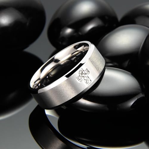 SYDNFZY Mens Wedding Band Ring - 8mm Stainless Steel Engagement Promise Rings for Men Women, Cross Classic Ring with Cubic Zirconia for Men Jewelry Gift Ring Size 6 7 8 9 10 11 (Silver, 6) — view 3
