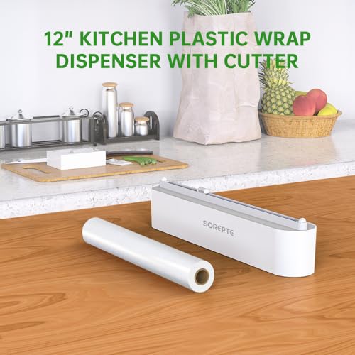 2024 Newest Refillable Magnetic Plastic Wrap Dispenser with Cutter - Contains a Roll of 12\" Food Plastic Wrap - Reusable Cling Film Dispenser with Cutter - Thumbnail 6
