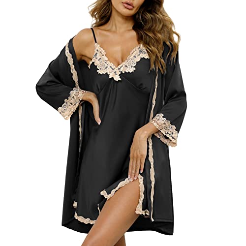 Image of SAPJON Womens Pajama Sets 5PCS Silk Pajamas for women Cute Sleepwear Loungewear Satin Pajamas Sets for Women Soft
