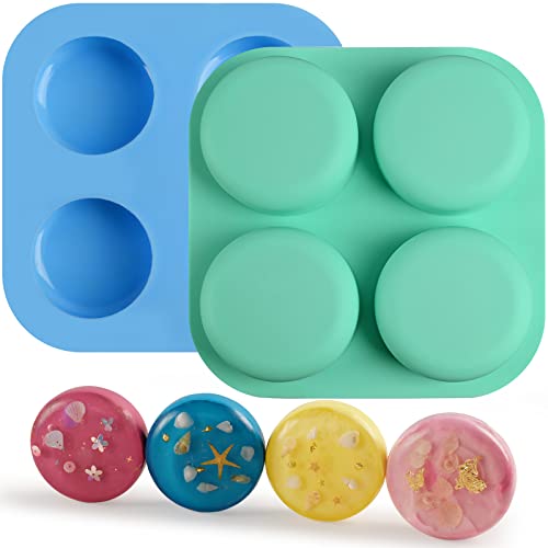 Image of Sakolla 2 Pack 4 Cavity Round Silicone Soap Molds Cylinder Handmade Soap Molds for Soap Making Supplies DIY Bath Bombs Shower Steamer Lotion Bars Cake Baking Candle Tray