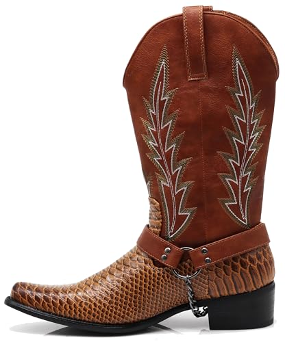 Enzo Romeo JVN Men's Dress Ankle Mid Calf Western Cowboy Boots Alligator Prints Side Zipper Removable Chain Low Heel4
