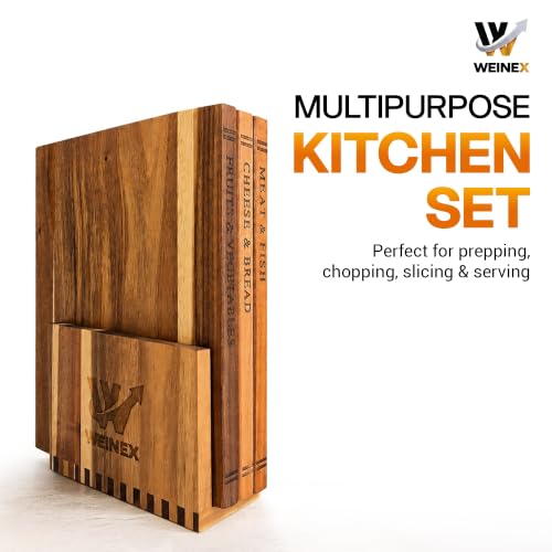 Book Cutting Board Set with Stand, Acacia Wood - Image 2