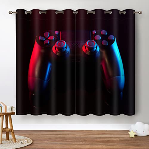 Jekeno Game Controller Blackout Curtains for Kids Boys Teens Bedroom Colorful Video Game Gamer Gaming Gamepad Decor for Home Living Room Grommet Window Drapes 2 Panel Set, 42"x54"