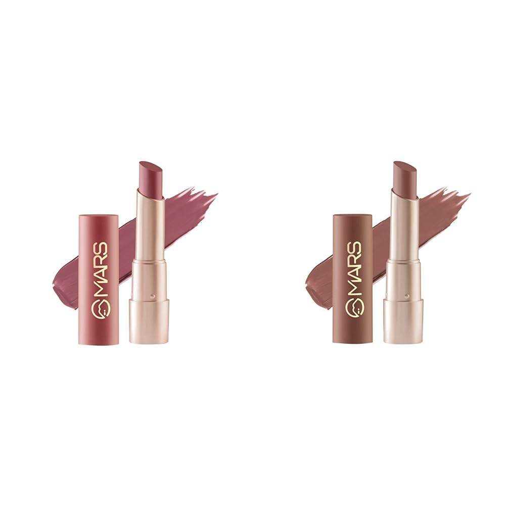 MARS Creamy Matte Long Lasting Lipstick (3.2 gm) (02-Zesty Zumba, 12-Khoobsurat Kuchipudi) for Women Single Swipe