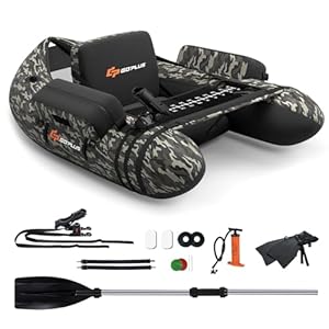 Goplus Inflatable Float Tube, Fishing Belly Boat with Fish Ruler, Pump, Storage Bag, Adjustable Straps, Fishing Float Tube for Angling, 350LBS Load Capacity