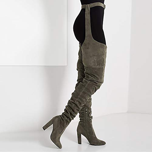 YIYA Slouch Over The Knee Boots for Women Suede Combat T-Tied Belt Thigh High Boots Sexy Pointed Toe High Heel Long Boots4