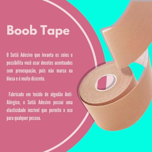 Kit 2 Rolo de Fita Adesiva Levanta Seios Sutiã Invisível Boob Tape +10 Adesivo Para Proteção Dos Mam