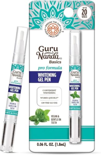 Image of GuruNanda Teeth Whitening Pen,(0.06 fl oz)-20 Uses, Vegan & Gentle on Teeth Pro Formula - Hydrogen Peroxide Whitening Gel Pen, Cruelty-Free, Mint Flavor (Pack of 6)