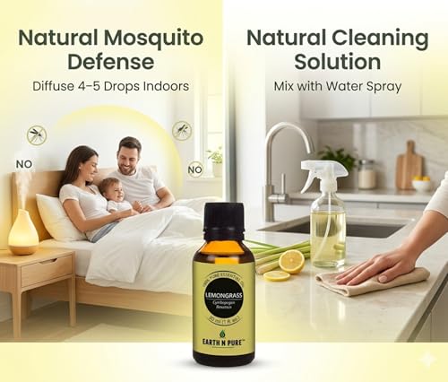 Image of Earth N Pure Lemongrass Essential Oil - Steam Distilled for Fresh Aroma, Focus & Relaxation - 100% Pure & Undiluted | 15ml