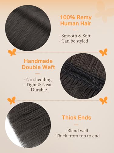 Image of DOORES Weft Hair Extensions, 20 Inch 100g Mocha Brown, Sew In Extensions Real Hair, Virgin Hair for Women