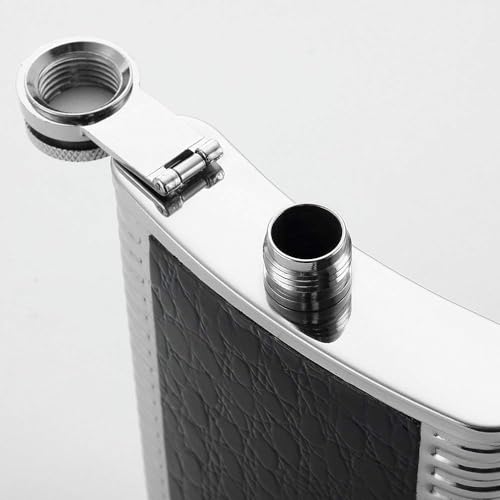 Image of Stainless Steel Hip Flask for Men & Women 8oz (236ml) - Whisky Flask Vodka Alcoholic Liquor Holder with Funnel Drinks Pocket Carrying Case - Leakproof Travel Flasks for Drinks, (Silver & Black)