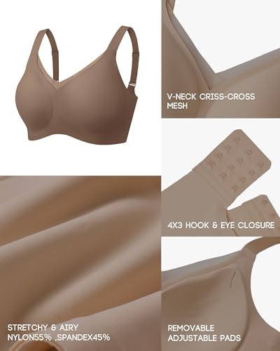 Image of VQJ Women's Full Coverage Jelly Comfort Support Wireless Bra with Breathable V-Mesh, No Underwire Push Up Everyday Bralette