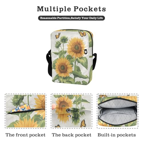 Sunflowers Butterfly messenger bag for women crossbody mens shoulder bags crossbody Croos Body Purses Adjustable Strap for School Casual2